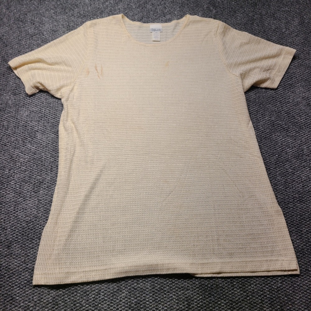 Vtg Styleworks Cream Textured Chevron Knit Short Sleeve Top Blouse 2X USA Made